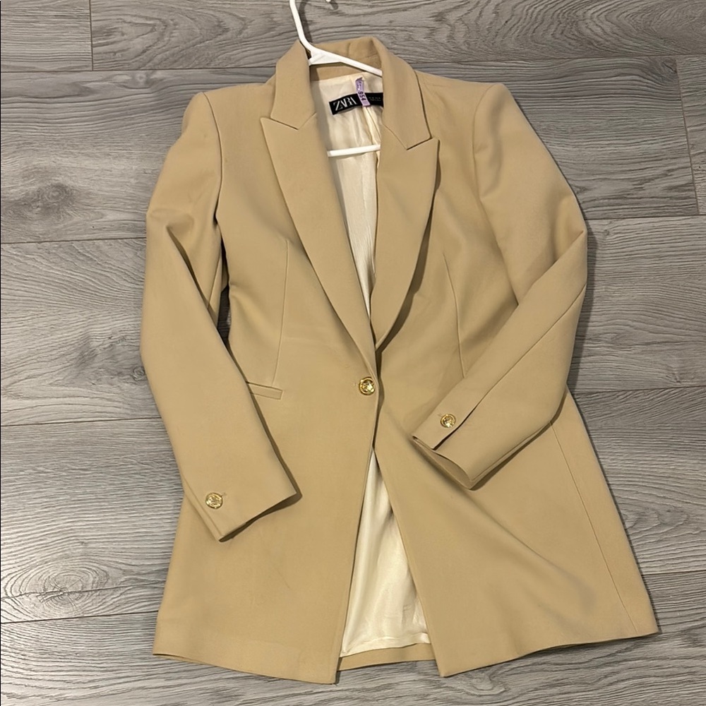 Zara Tan Blazer Classic Tailored Suit Jacket